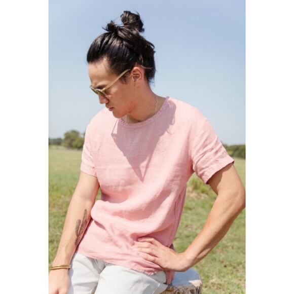 Esby 100% Linen Crew Neck Short Sleeve Shirt Size Small - Picture 1 of 6